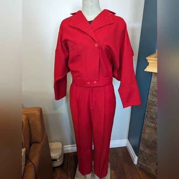 Vintage wool red Park Lane vintage 2 piece 80's power suit Size 5 & 7 - Picture 7 of 17
